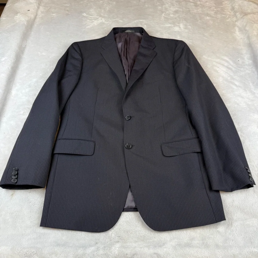 Ermenegildo Zegna Mens 42L Pinstripe Wool Blazer Sport Coat 3510/2FP Navy Blue‎